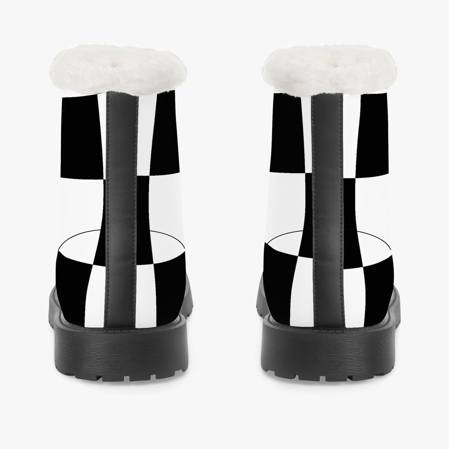 Black and White Chess board pattern Faux Fur Leather Boots