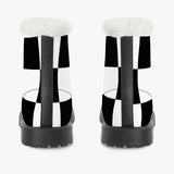 Black and White Chess board pattern Faux Fur Leather Boots