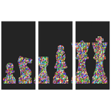 Chess prismatic chromatic warriors  - colorful 3 piece canvas wall art