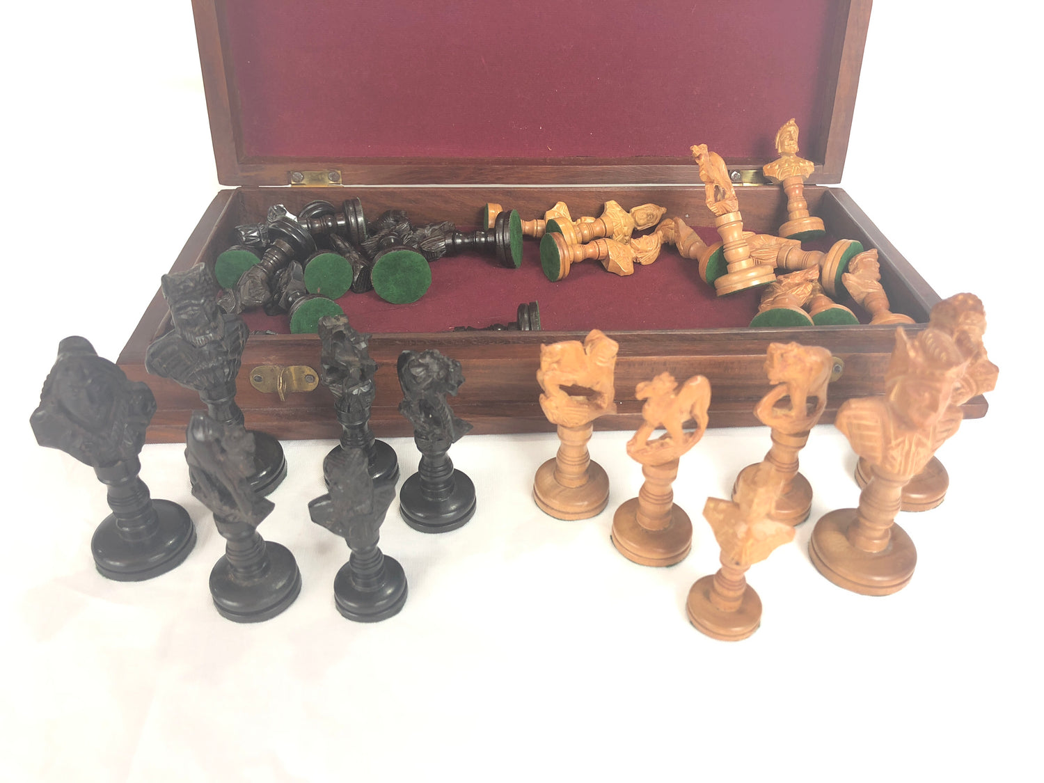 Sandal and Ebony Wood Chess Pieces with Decorative Storage