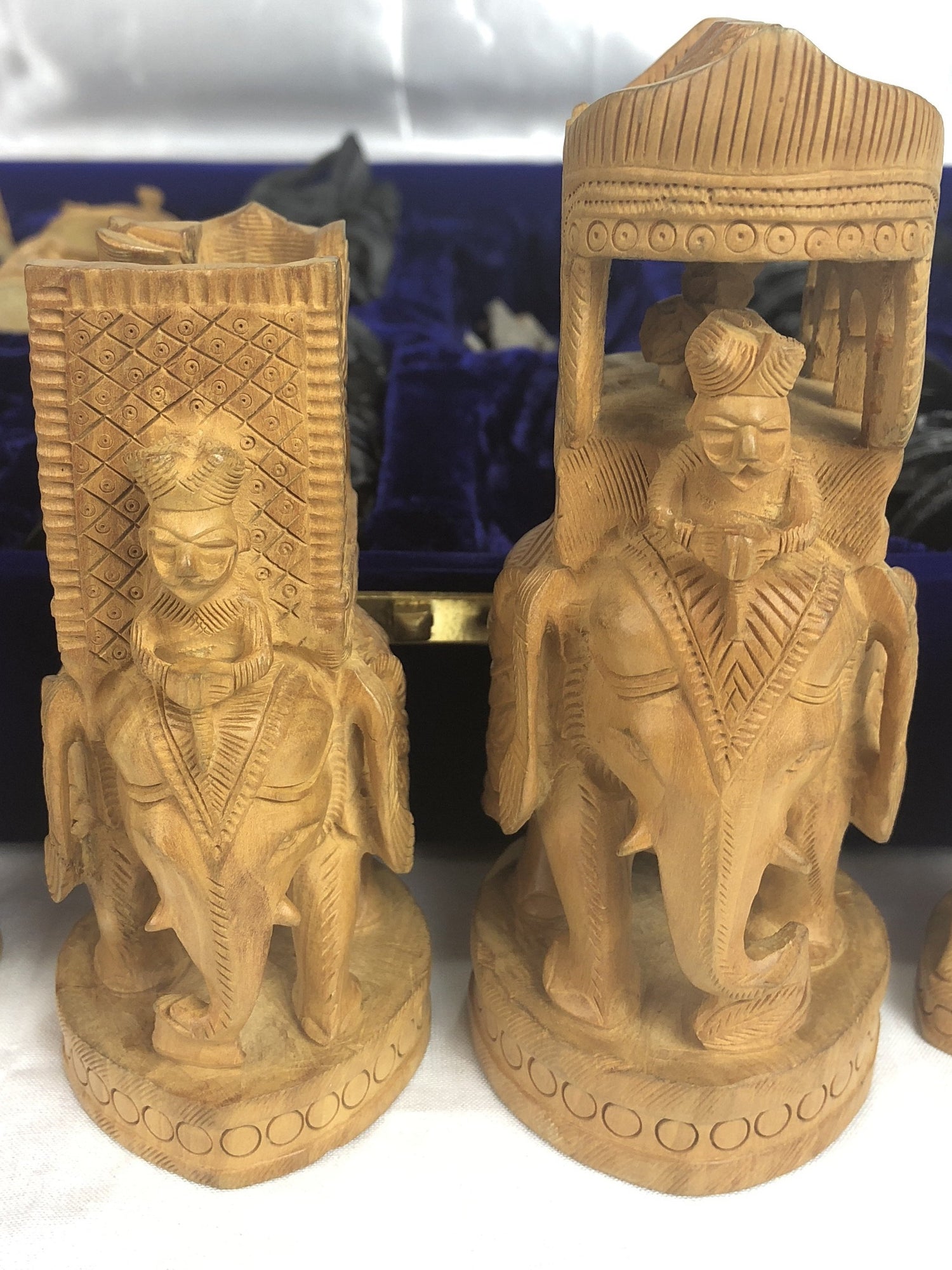 White Cedar and Ebony Wood Indian Battle Chess Pieces