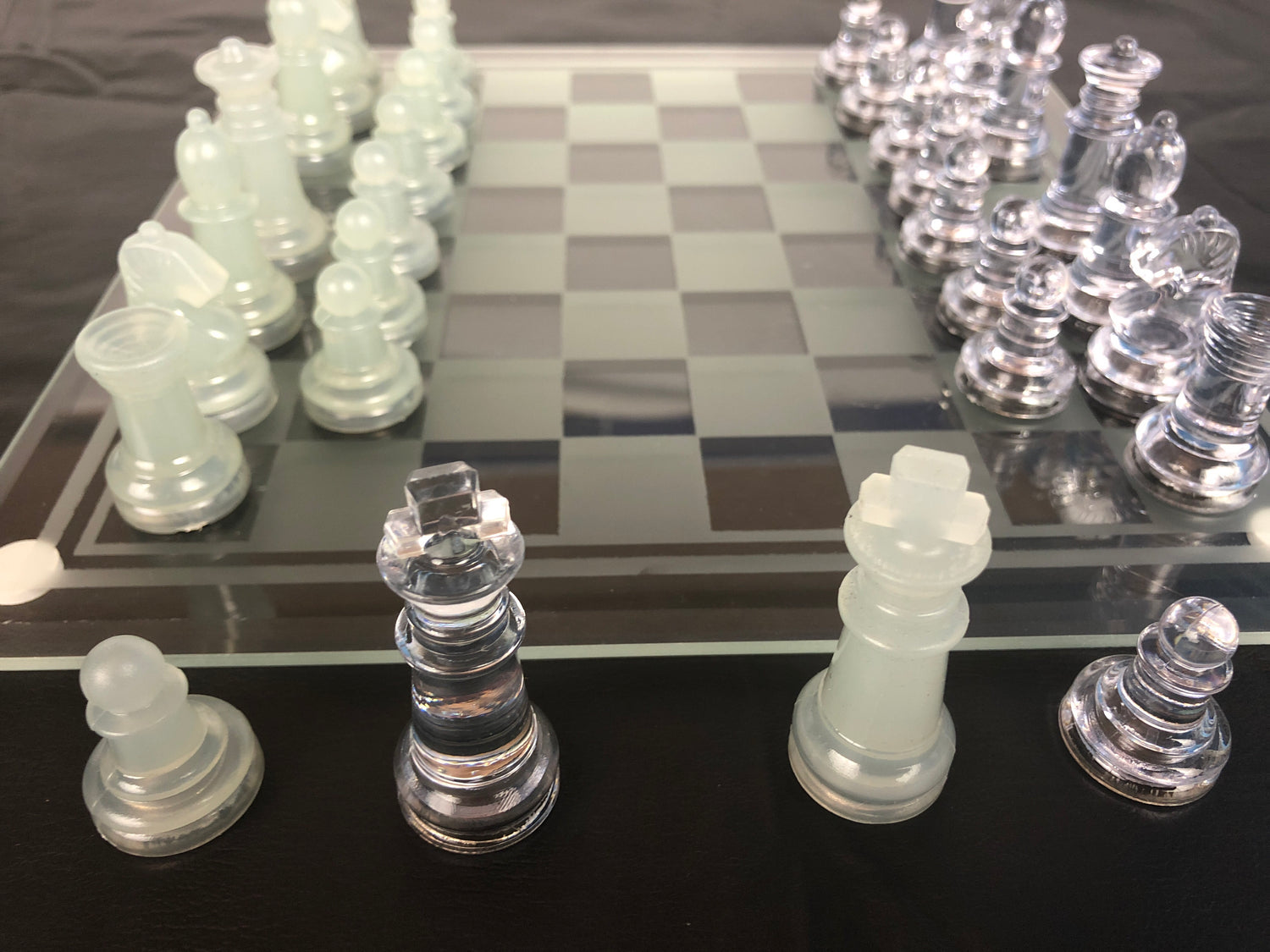 Clear and Frosted Chess Pieces with Glass Board