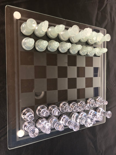 Clear and Frosted Chess Pieces with Glass Board