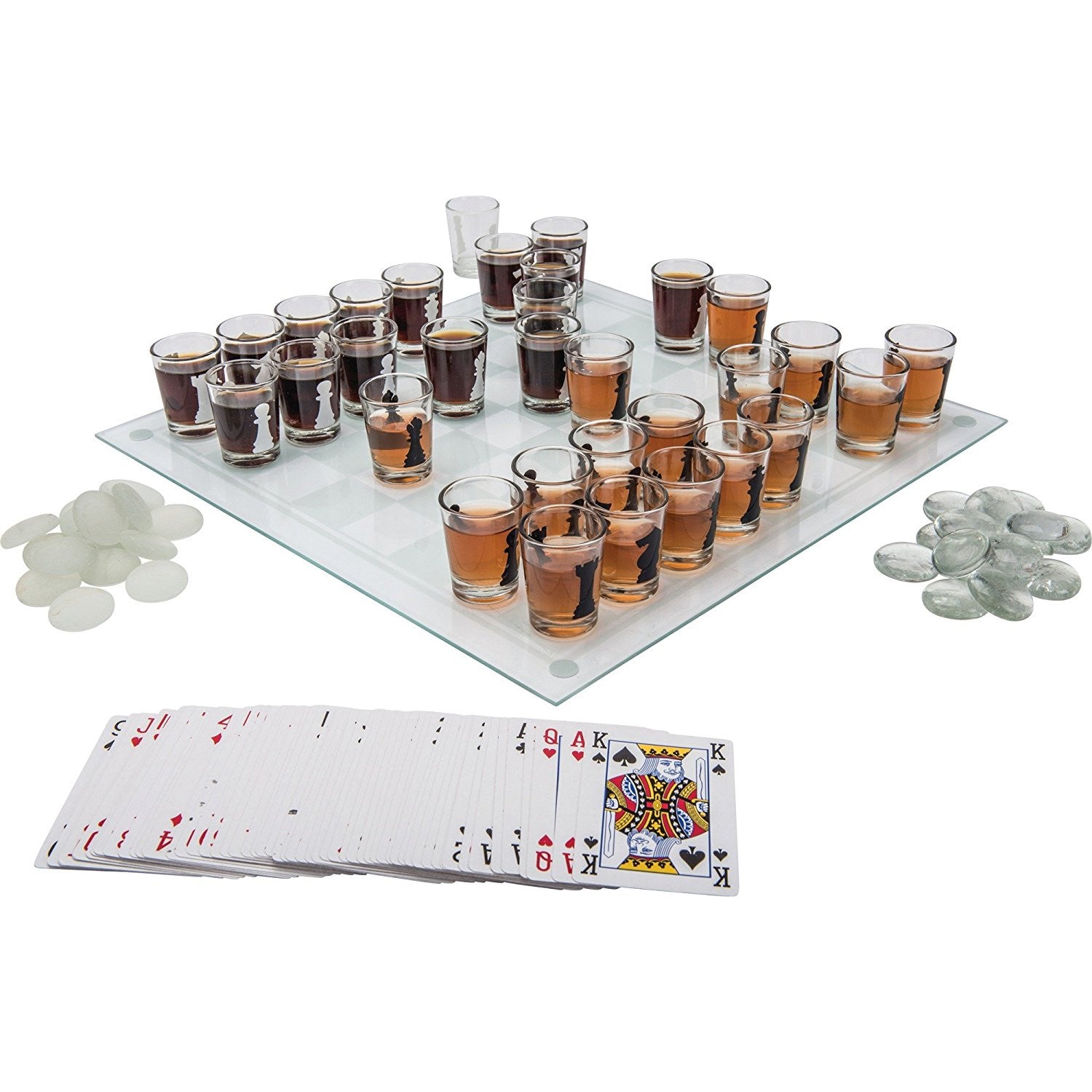 3-in-1 Shot Glass Chess, Checkers and Poker set