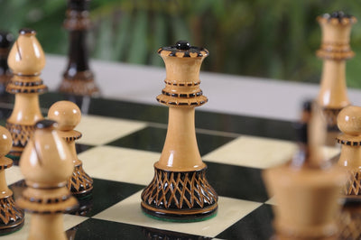 Burnt Boxwood and Natural Boxwood Chess Pieces
