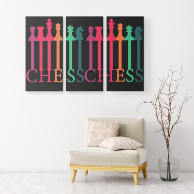 Chess connected colorful pieces - 3 piece canvas wall art