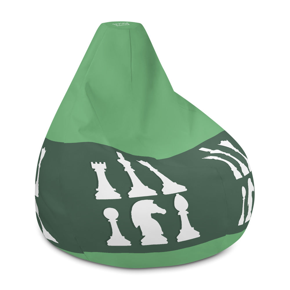 Chess pieces lineup white on green Bean Bag Chair w/ filling