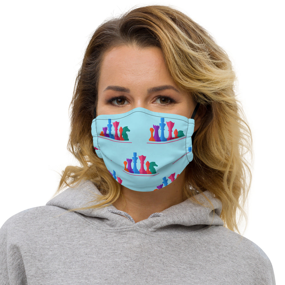 Colorful Chess Pieces standing guard Face mask