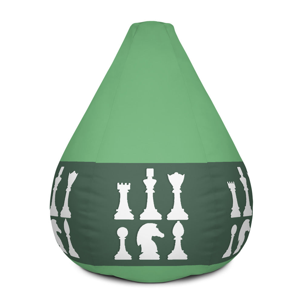 Chess pieces lineup white on green Bean Bag Chair w/ filling