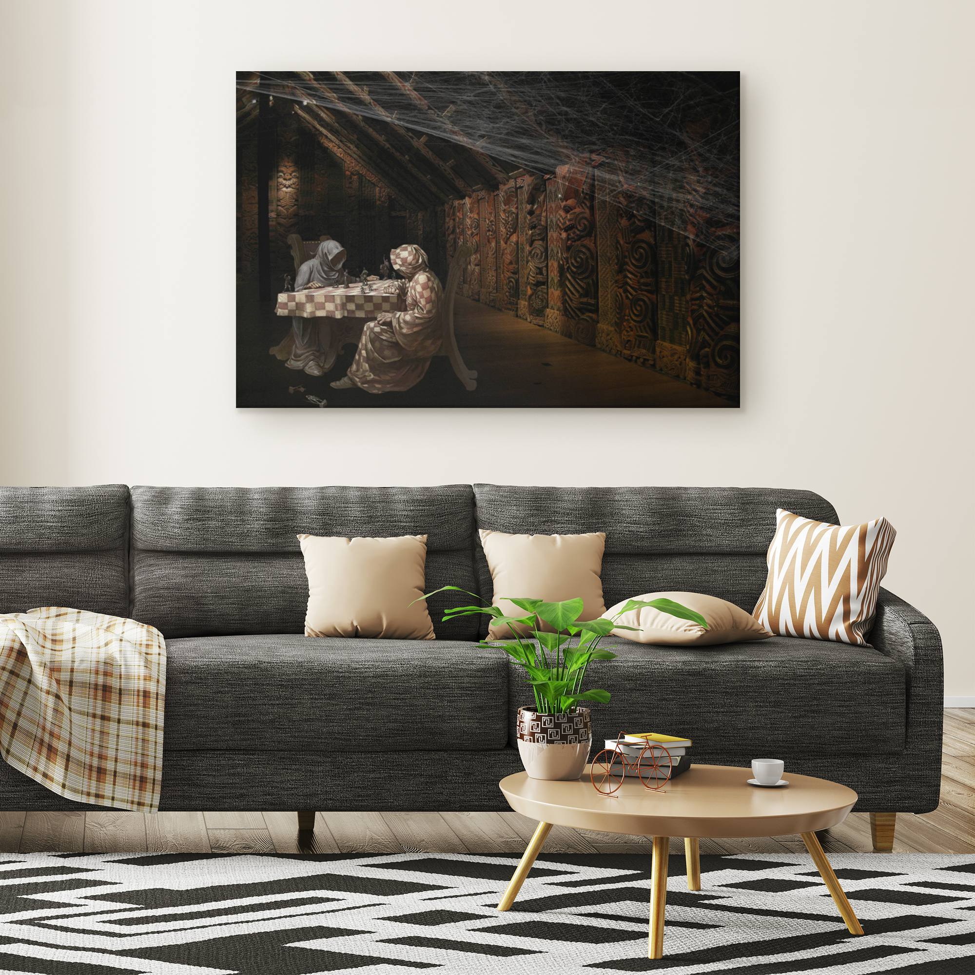The shady chess game - Rectangle Gallery Canvas Art