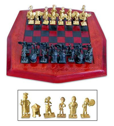 Tribal Warfare Brass and Leather Chess Set