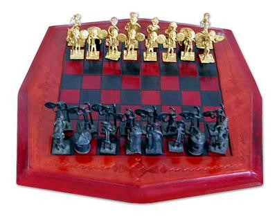 Tribal Warfare Brass and Leather Chess Set