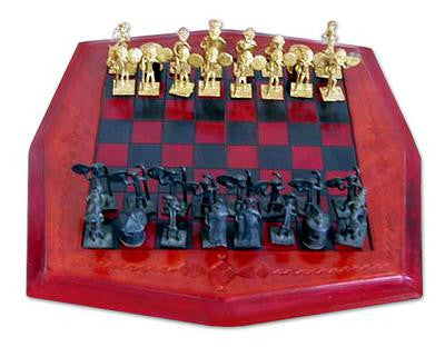 Tribal Warfare Brass and Leather Chess Set