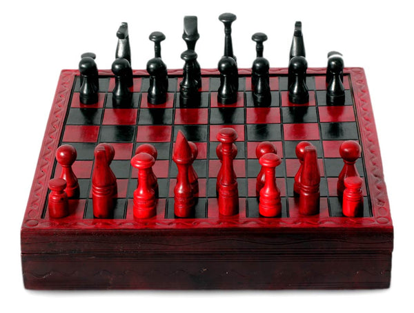 Handcrafted African Wood and Leather Chess Set