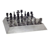 Artisan Crafted Recycled Metal Chess Set Game, 'Rustic Pyramid'