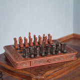 Handcrafted Peruvian Wood Leather Chess Set