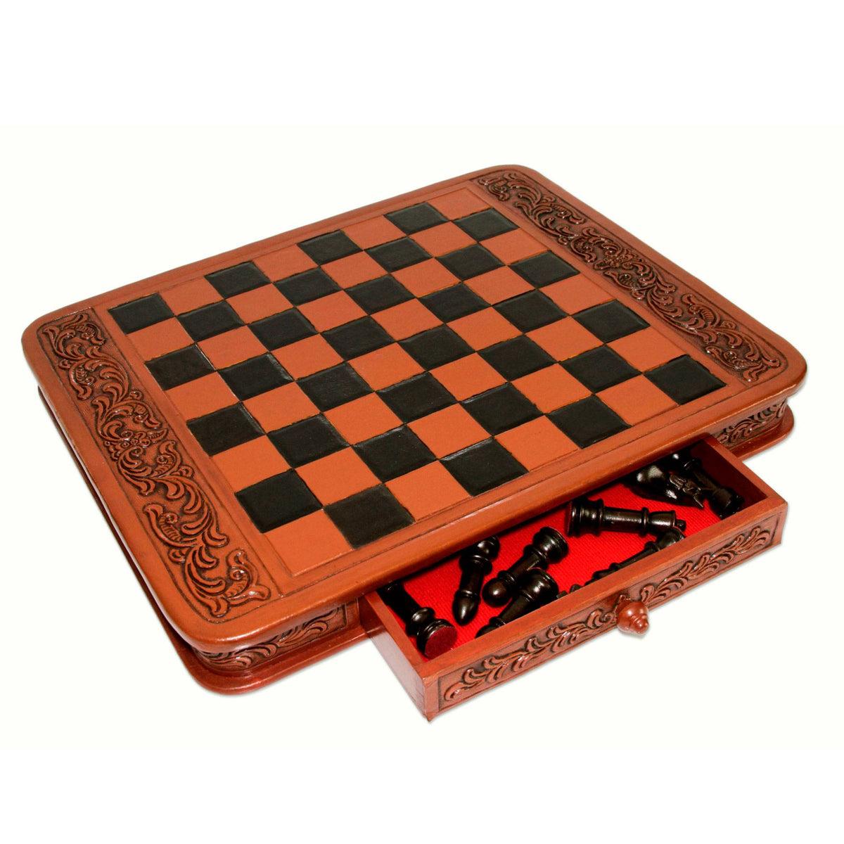 Handcrafted Peruvian Wood Leather Chess Set