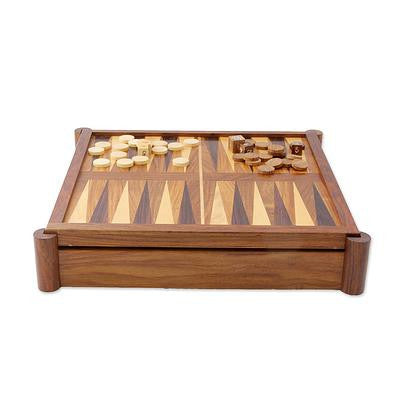 Versatile Combination Wood Chess and Backgammon Set, 'The Fun Begins'