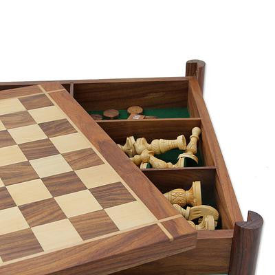 Versatile Combination Wood Chess and Backgammon Set, 'The Fun Begins'