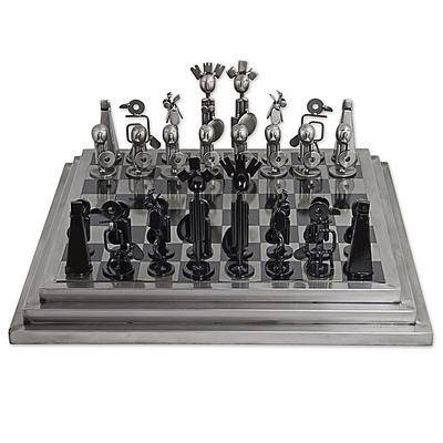 Recycled Auto Parts Pre-Hispanic Battle Rustic Chess Set - Black
