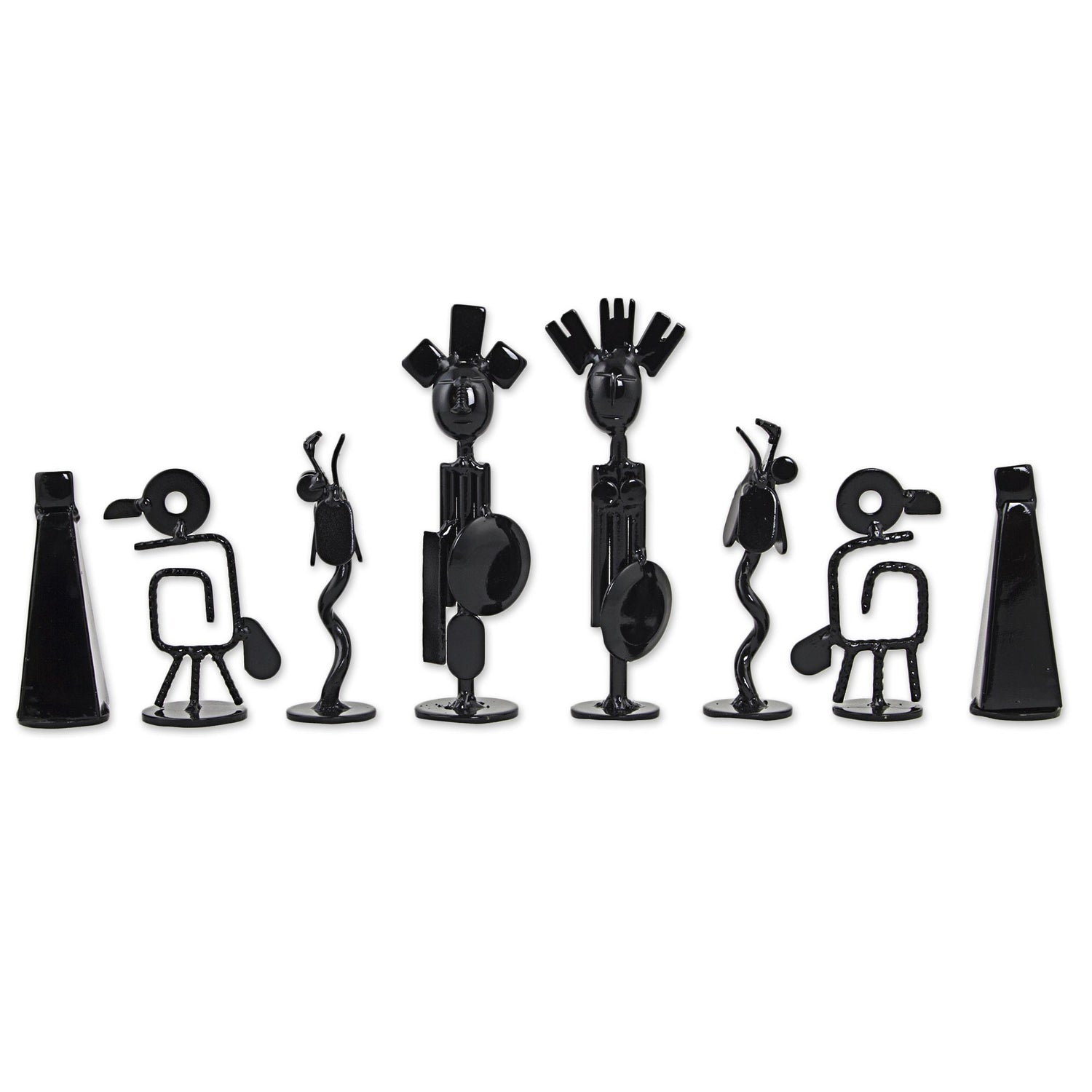 Recycled Auto Parts Pre-Hispanic Battle Rustic Chess Set - Black