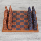 Ceramic and Wood Chess Set in Black and Brown - Hand made in Mexico