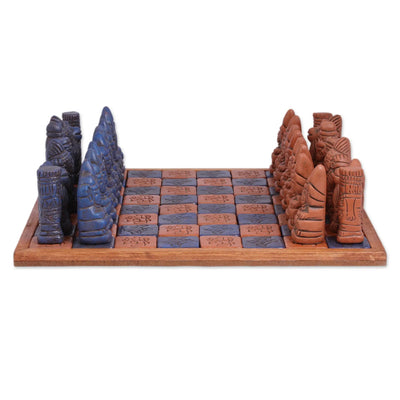 Ceramic and Wood Chess Set in Black and Brown - Hand made in Mexico