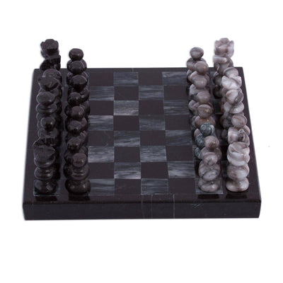 Handcrafted Mini Marble Chess Set in Black and Grey