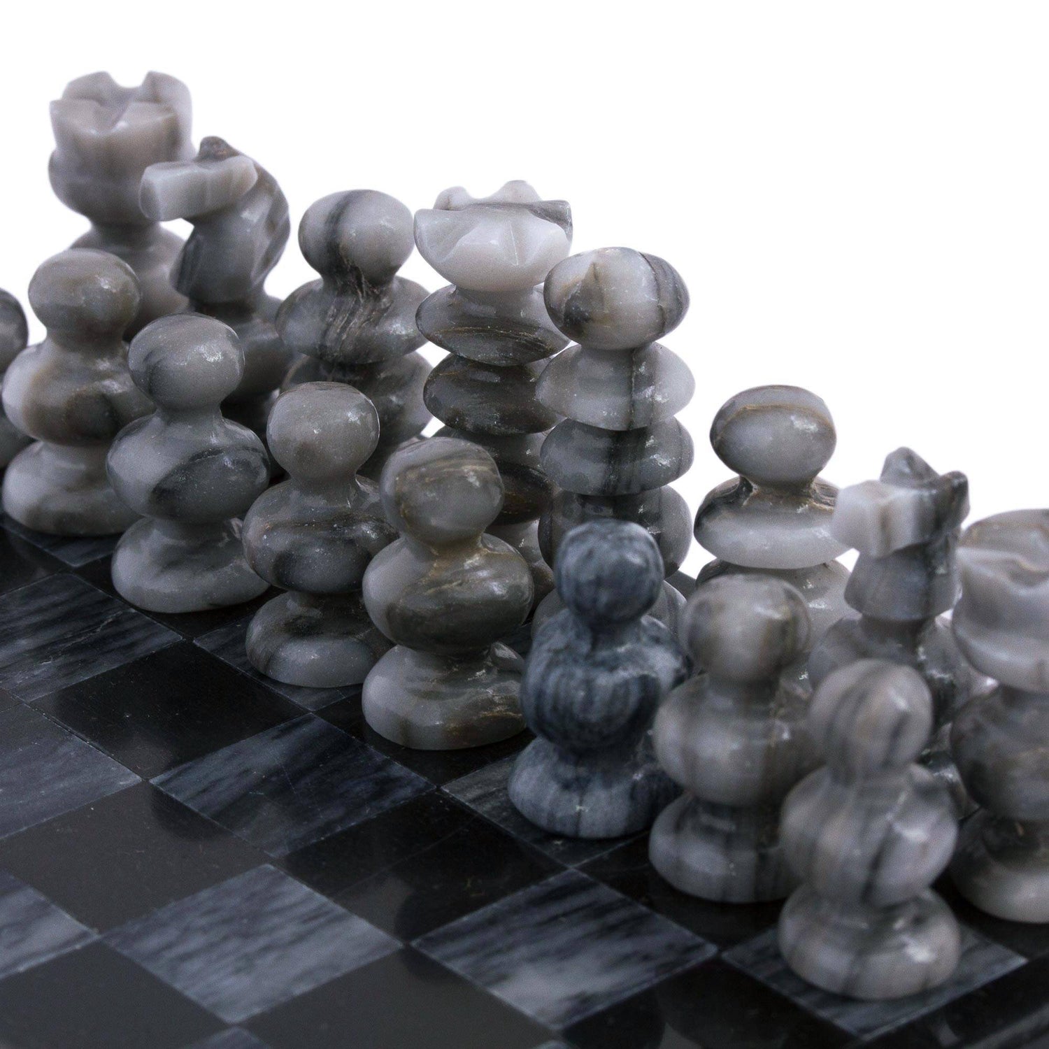 Handcrafted Mini Marble Chess Set in Black and Grey