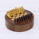 6" Round Wood Chess Set with Storage