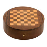 6" Round Wood Chess Set with Storage