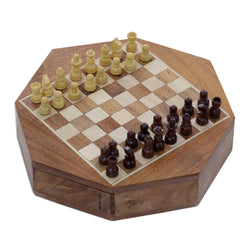 Octogonal Magnetic Wood Mini Chess Set