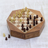 Octogonal Magnetic Wood Mini Chess Set