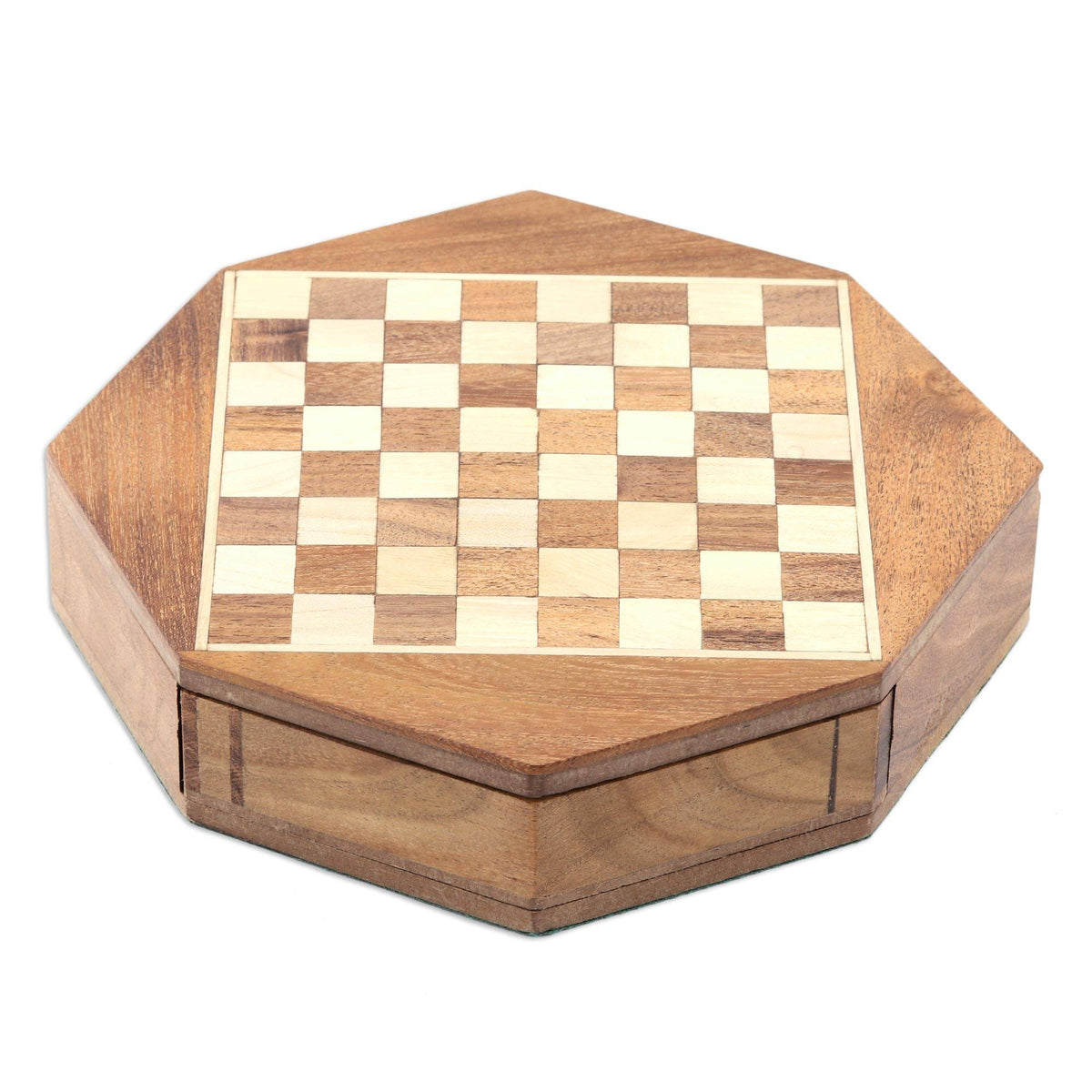 Octogonal Magnetic Wood Mini Chess Set