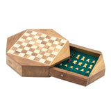 Octogonal Magnetic Wood Mini Chess Set