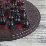 Leather Chess Set in Burgundy and Black from Ghana, "Burgundy Battle"