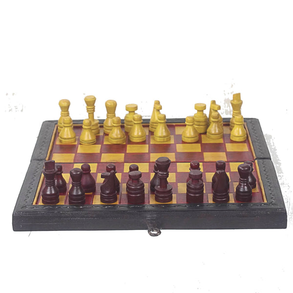 Red and Yellow Leather Travel Chess Set - Hand made in Ghana