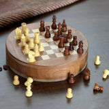 Handcrafted Mini Circular Acacia and Kadam Wood Chess Set