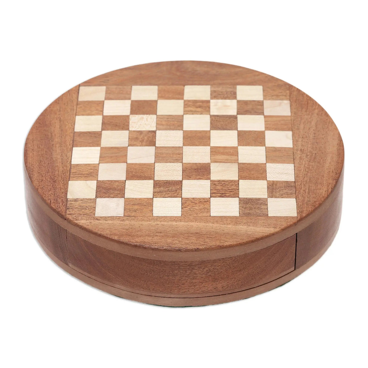 Handcrafted Mini Circular Acacia and Kadam Wood Chess Set