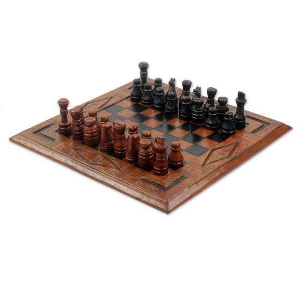 Ananse Hardwood and Leather Chess Set