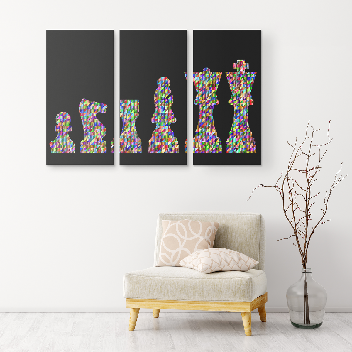 Chess prismatic chromatic warriors  - colorful 3 piece canvas wall art