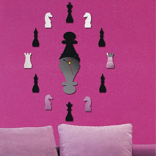 3D Home Decal New Acrylic Mirror Wall Clock New The Chess Wall Decor Removable