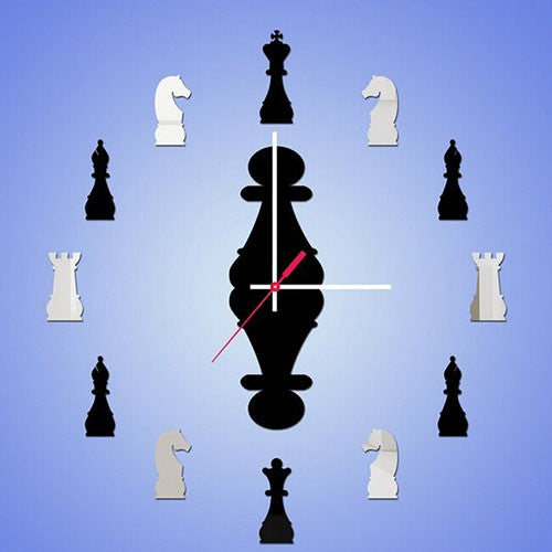 3D Home Decal New Acrylic Mirror Wall Clock New The Chess Wall Decor Removable