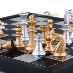 Magnetic chess, Silver & gold pieces chess, Folding magnetic board, foldable board