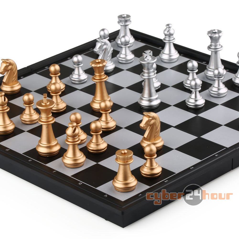Magnetic chess, Silver & gold pieces chess, Folding magnetic board, foldable board