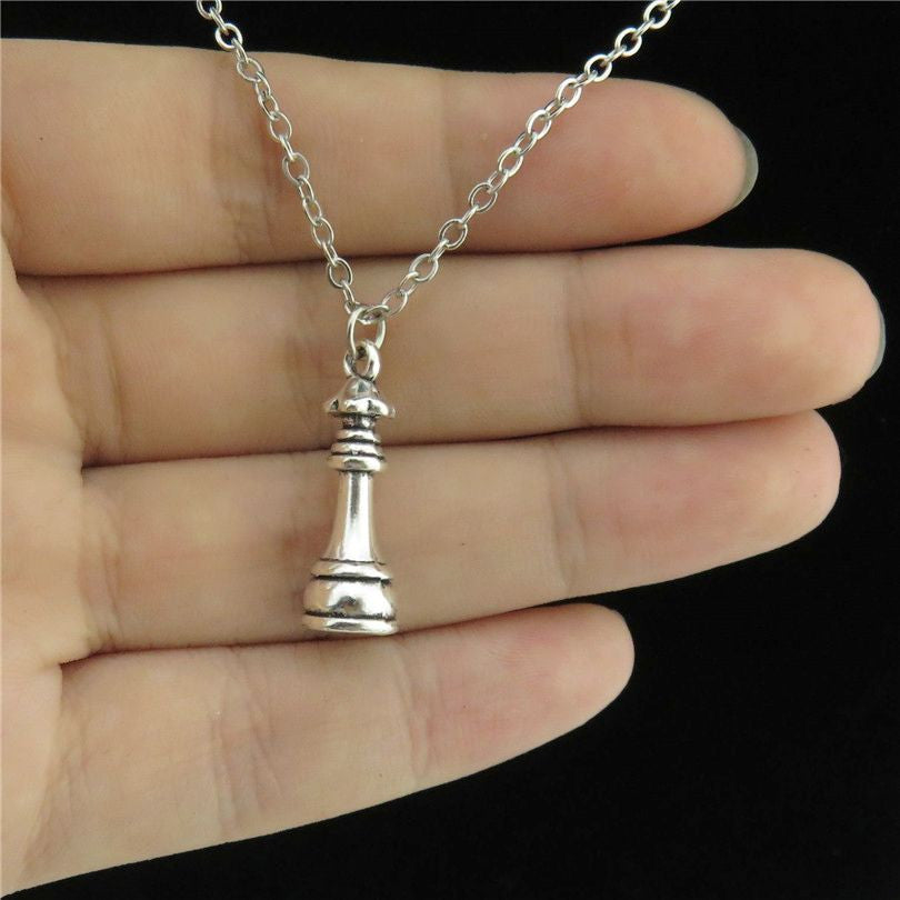Vintage Silver Chess Necklace with Pendant