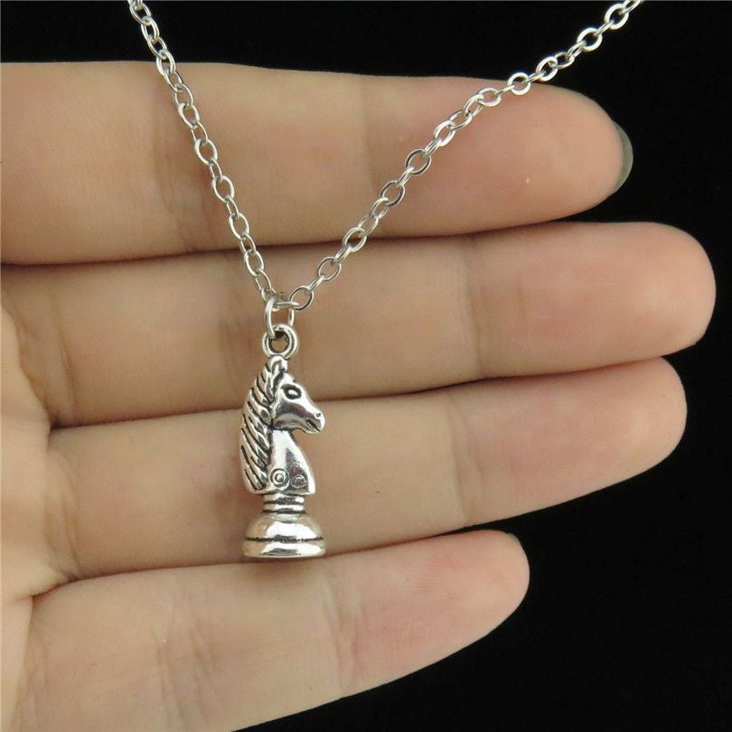 Vintage Silver Chess Necklace with Pendant