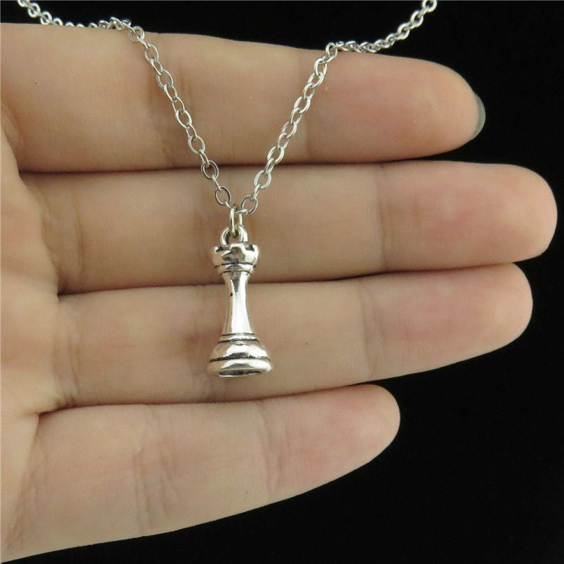 Vintage Silver Chess Necklace with Pendant