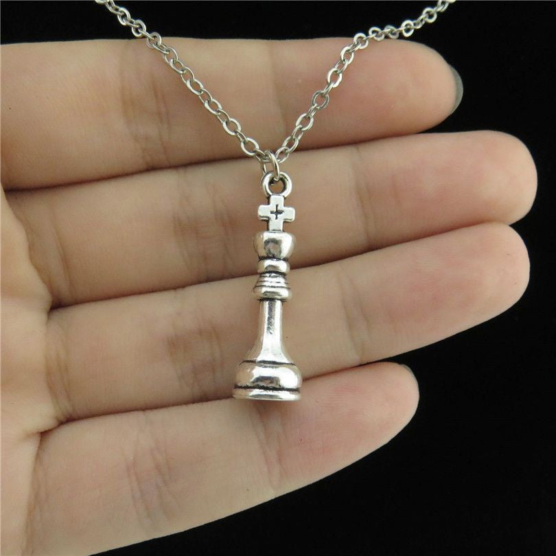 Vintage Silver Chess Necklace with Pendant