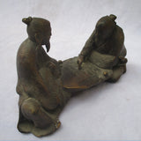 Collectible Chinese Decorated Old Brass Carved 2 Old Man Playing chess